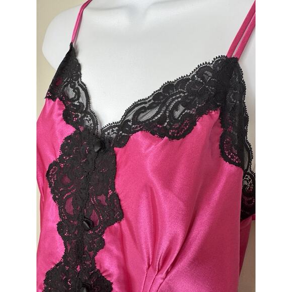 VTG Y2K Morgan Taylor Babydoll Satin Pink Slip Dress XL Chemise Lace Trim Teddy - Picture 3 of 14